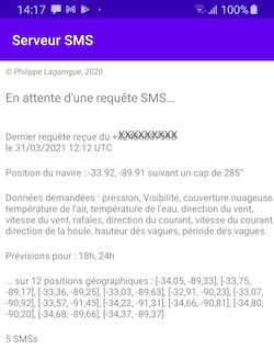 L'application « Serveur SMS » après la réception d'une requête